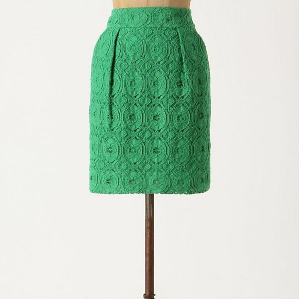 Anthropologie Beth Bowley Green Lace Skirt Size 6